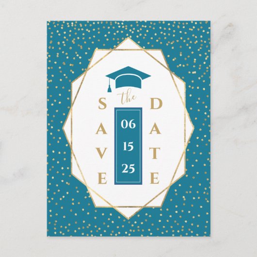 トレンディーモザイクブルー幾何学卒業パーティー 案内ポストカード (正面)