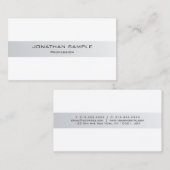 トレンディーモダンお洒落クリエイティブシルバーホワイトプレーン 名刺 (正面/裏面)