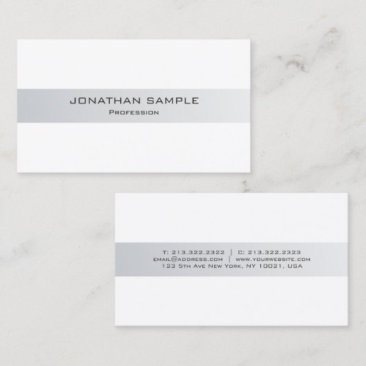 トレンディーモダンお洒落クリエイティブシルバーホワイトプレーン 名刺 (正面/裏面)