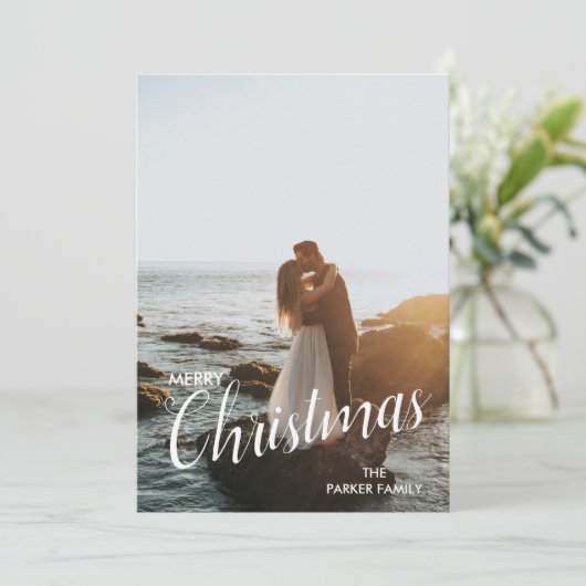 トレンディーモダンのクリスマスカップルの写真 シーズンカード (スタンド正面)