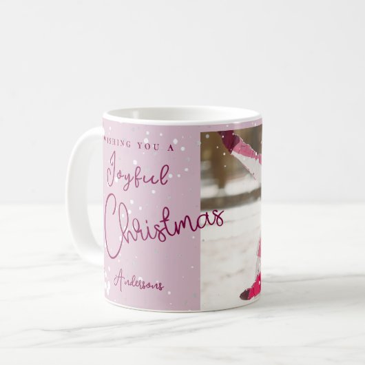 トレンディーモダンのクリスマススノーフレーク写真 コーヒーマグカップ (正面左)