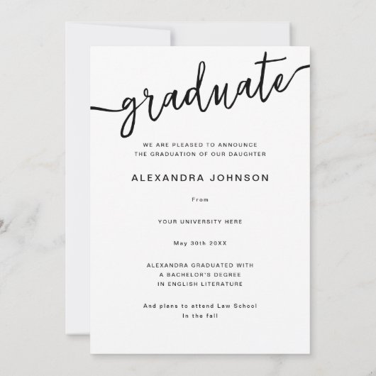 トレンディーモダンアーチ写真卒業 案内状 (裏面)