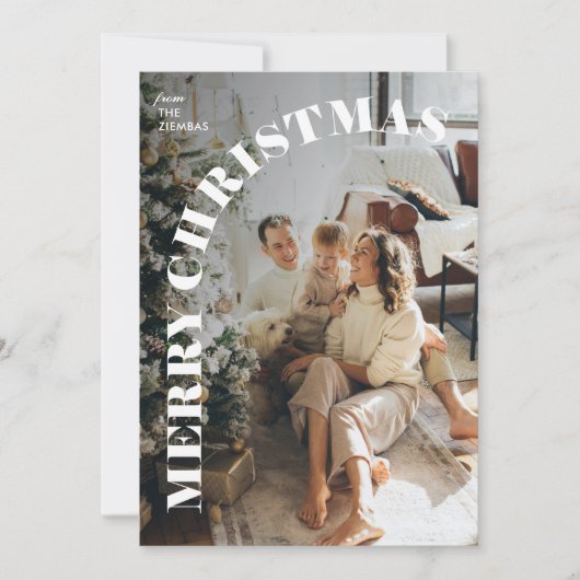 トレンディーモダンアーチ型メリークリスマス家族の写真 シーズンカード (正面)