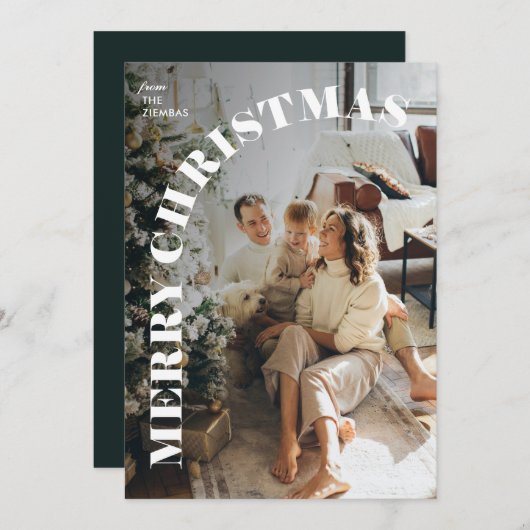トレンディーモダンアーチ型メリークリスマス家族の写真 シーズンカード (正面/裏面)