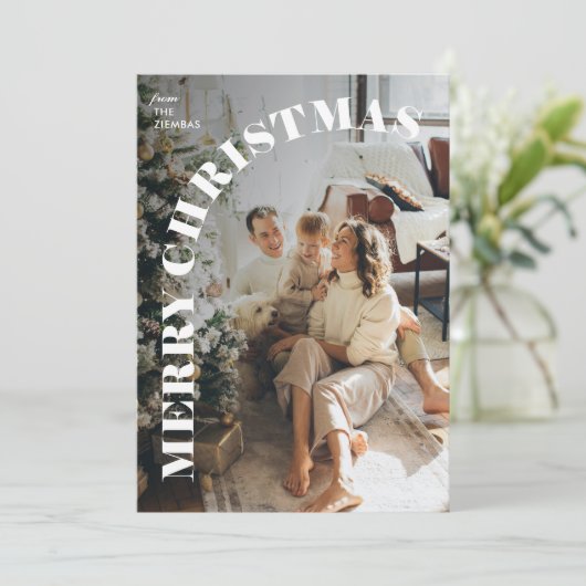 トレンディーモダンアーチ型メリークリスマス家族の写真 シーズンカード (スタンド正面)