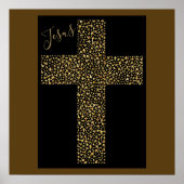 トレンディーモダンイエズス金ゴールドクロスブラウンアート ポスター (正面)