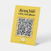 トレンディーモダンイエローネットワークQRコード記号 台座サイン (正面)