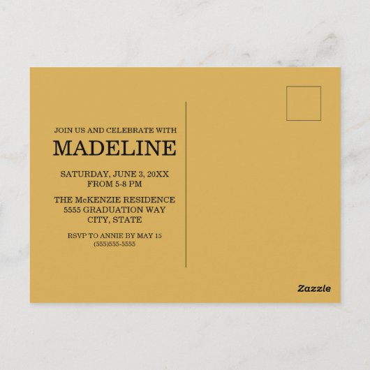 トレンディーモダンイエローホワイト卒業パーティー写真 ポストカード (裏面)