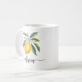 トレンディーモダンウォーターパーソナライズされたカラーイエローレモン コーヒーマグカップ (正面左)
