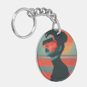 トレンディーモダンウーマンレトロサンセットキーチェーン キーホルダー (正面左)