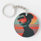 トレンディーモダンウーマンレトロサンセットキーチェーン キーホルダー (正面)