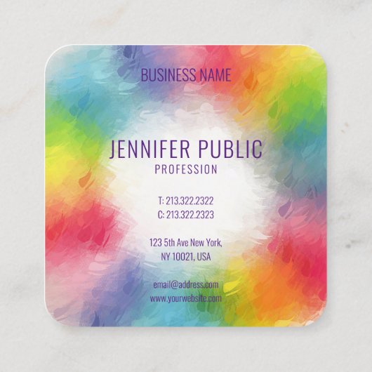 トレンディーモダンエレガントカラフルテンプレート スクエア名刺 (裏面)
