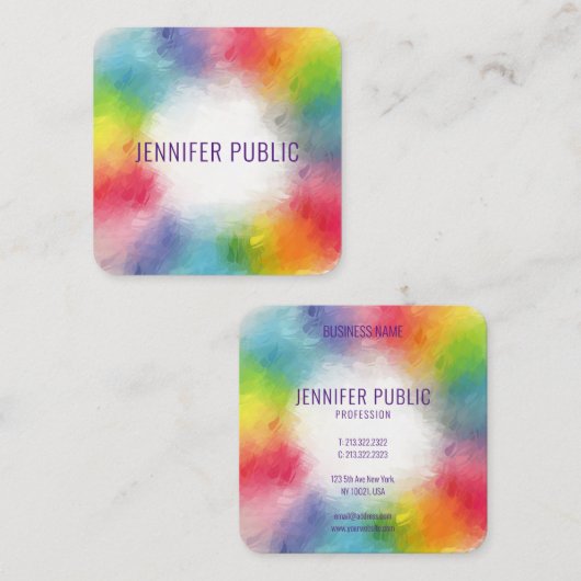 トレンディーモダンエレガントカラフルテンプレート スクエア名刺 (正面/裏面)