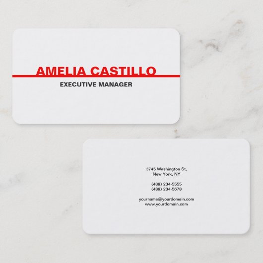 トレンディーモダンエレガントシンプル赤はっきりした白 名刺 (正面/裏面)