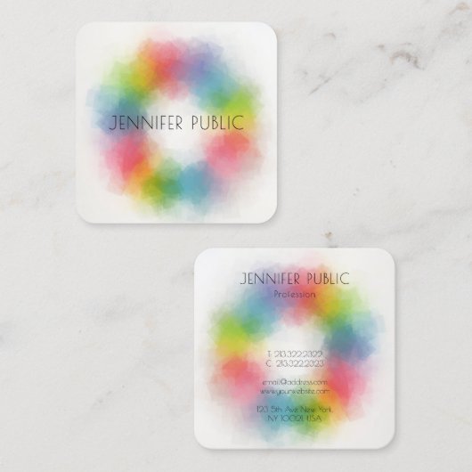 トレンディーモダンエレガント抽象芸術レインボーカラー スクエア名刺 (正面/裏面)