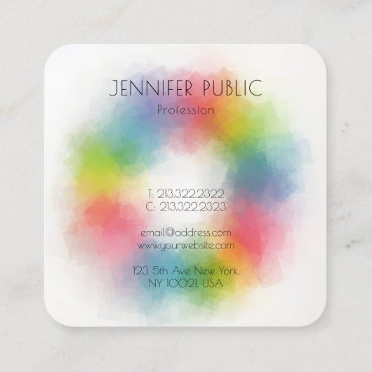 トレンディーモダンエレガント抽象芸術レインボーカラー スクエア名刺 (裏面)