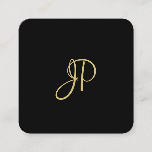 トレンディーモダンエレガント金ゴールドモノグラムテンプレート スクエア名刺 (正面)