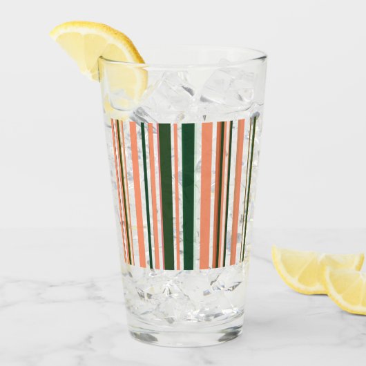 トレンディーモダンオレンジグリーン白ストライプ色ガラス タンブラーグラス (アイス正面)