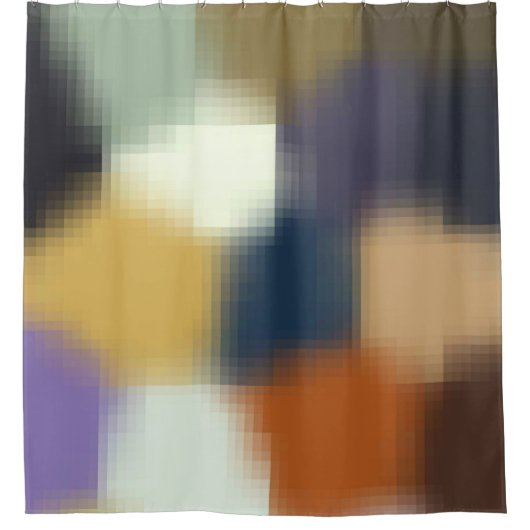 トレンディーモダンオレンジブルーイエローベージュパープル シャワーカーテン (正面)