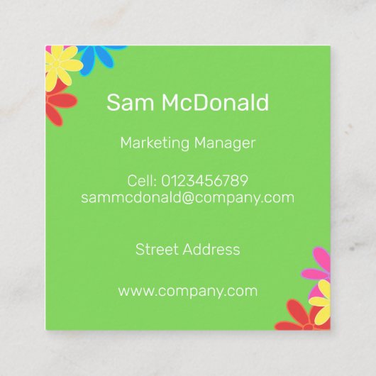 トレンディーモダンカラフル抽象芸術花桃色 スクエア名刺 (裏面)