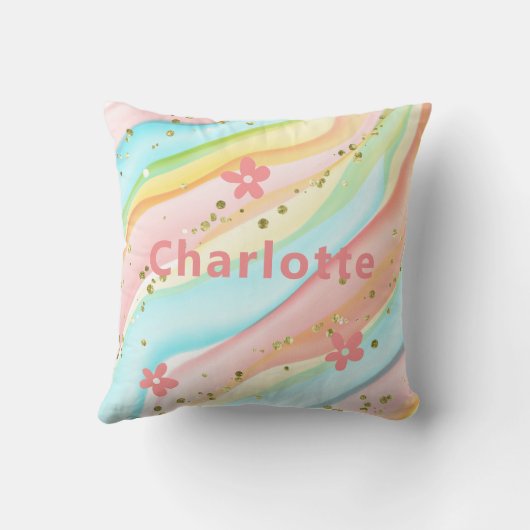 トレンディーモダンガーリーグリッターフローラパーソナライズされた クッション (裏面)
