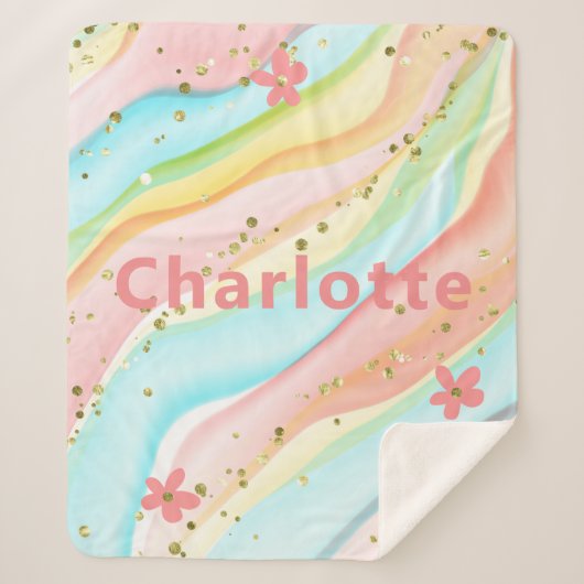 トレンディーモダンガーリーグリッターフローラパーソナライズされた シェルパブランケット (正面)