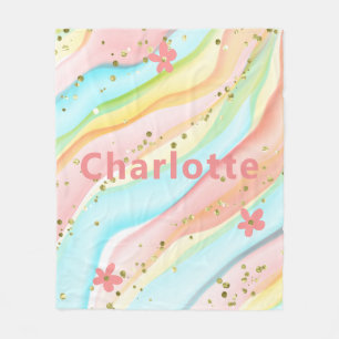 トレンディーモダンガーリーグリッターフローラパーソナライズされた フリースブランケット