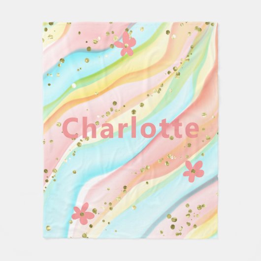 トレンディーモダンガーリーグリッターフローラパーソナライズされた フリースブランケット (正面)