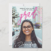 トレンディーモダンガールピンクスクールカレッジ卒業写真 案内状 (正面)