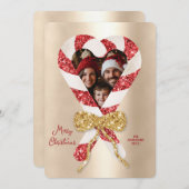 トレンディーモダンキャンディーケインフレーム写真クリスマスクリスマス 招待状 (正面/裏面)