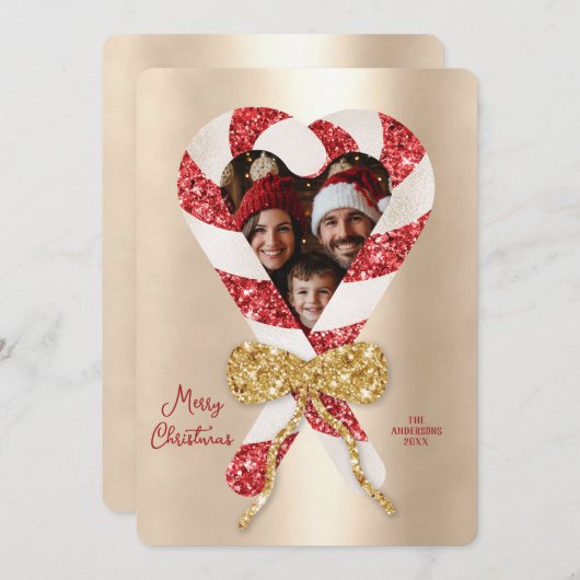 トレンディーモダンキャンディーケインフレーム写真クリスマスクリスマス 招待状 (正面/裏面)