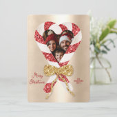 トレンディーモダンキャンディーケインフレーム写真クリスマスクリスマス 招待状 (スタンド正面)