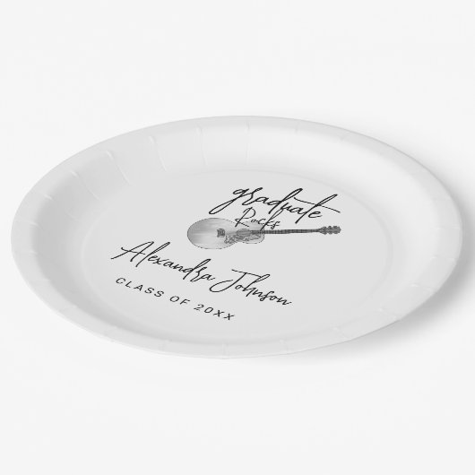 トレンディーモダンギター卒業パーティー ペーパープレート (アングル)