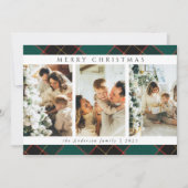 トレンディーモダンクリスマスグリーンタータンチェック格子写真 シーズンカード (正面)