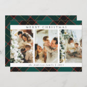 トレンディーモダンクリスマスグリーンタータンチェック格子写真 シーズンカード (正面/裏面)