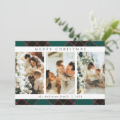 トレンディーモダンクリスマスグリーンタータンチェック格子写真 シーズンカード (スタンド正面)