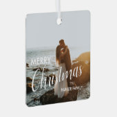 トレンディーモダンクリスマスダークなカップルの写真 メタルオーナメント (正面右)