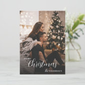 トレンディーモダンクリスマスダークススモークカップルの写真 カード (スタンド正面)