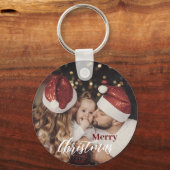 トレンディーモダンクリスマスダークダッキーの家族の写真 キーホルダー (正面)