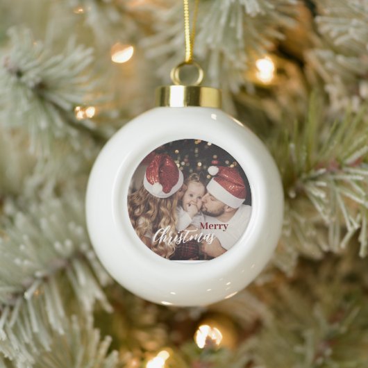 トレンディーモダンクリスマスダークダッキーの家族の写真 セラミックボールオーナメント (ツリー)