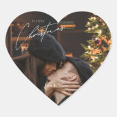 トレンディーモダンクリスマス | ロマンチックなカップルの写真 ハートシール (正面)