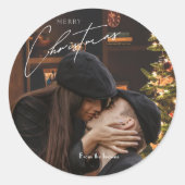 トレンディーモダンクリスマス | ロマンチックなカップルの写真 ラウンドシール (正面)