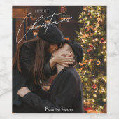 トレンディーモダンクリスマス | ロマンチックなカップルの写真 ワインラベル (シングルラベル)