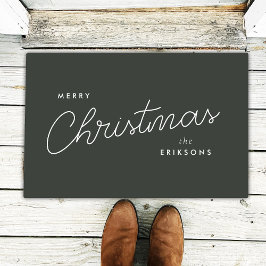 トレンディーモダンクリスマス |森の緑の濃い夕暮れ ドアマット