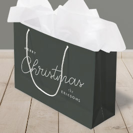 トレンディーモダンクリスマス |森の緑の濃い夕暮れ ラージペーパーバッグ