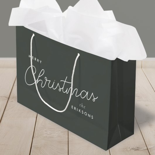 トレンディーモダンクリスマス |森の緑の濃い夕暮れ ラージペーパーバッグ