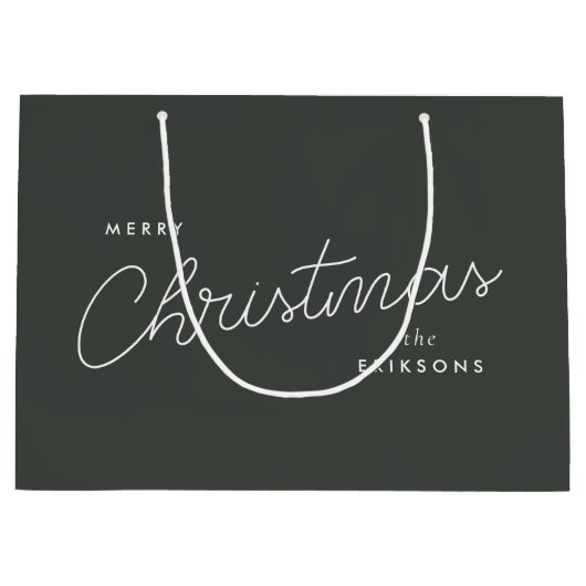 トレンディーモダンクリスマス |森の緑の濃い夕暮れ ラージペーパーバッグ (正面)