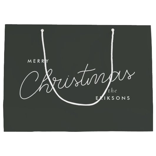 トレンディーモダンクリスマス |森の緑の濃い夕暮れ ラージペーパーバッグ (裏面)