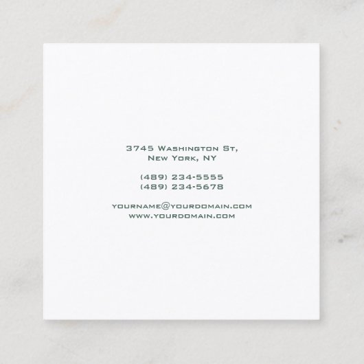 トレンディーモダングエレガントレーシングリーンホワイト スクエア名刺 (裏面)