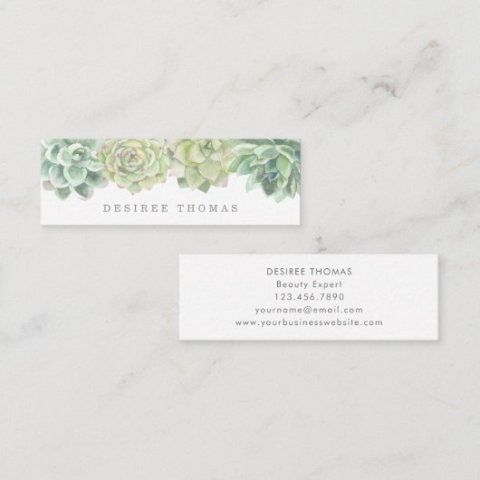 トレンディーモダングリーンウォーター色多肉類 スキニー名刺 (正面/裏面)